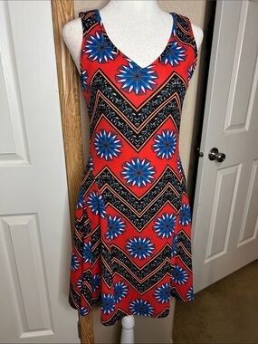 Luxe Red Orange Colorful Fit & Flare Dress